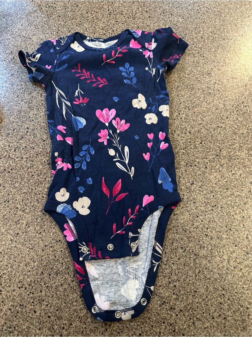 Carter's Navy Floral Short-Sleeve Baby Bodysuit with Pink & Blue Print
